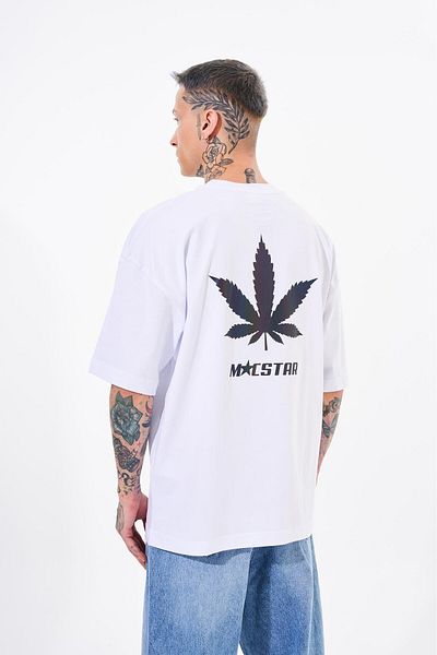 Machinist Ανδρικό λευκό μπλουζάκι με στάμπα Macstar Leaf