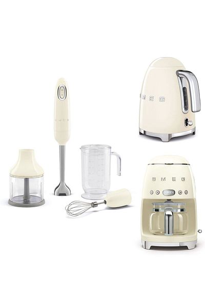 SMEG ماكينة صنع القهوة بفلتر غلاية كريم ومجموعة خلاط يدوي