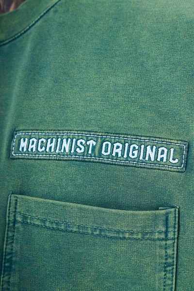 Machinist Ανδρικό τζιν μπλουζάκι με τσέπη που πλένεται υπερμεγέθη πράσινο