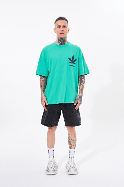 Machinist Macstar Leaf Printed - Ανδρικό μπλουζάκι Oversize ανοιχτό πράσινο