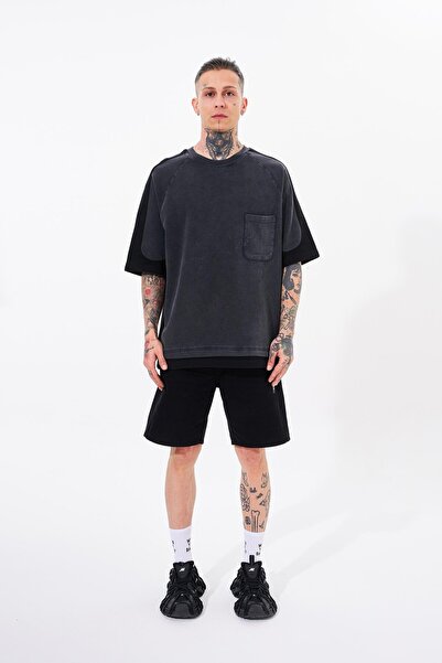 Machinist Men's Contrast Washed Oversize Asphalt T-Shirt