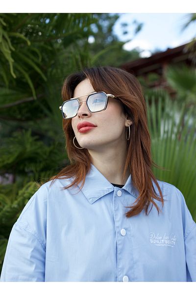 Angel Eyes Corner Design Gold Black Frame Blue Light Protected Women's Sunglasses