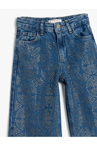 Koton Wide Leg Denim Trousers with Cotton Pocket Detail