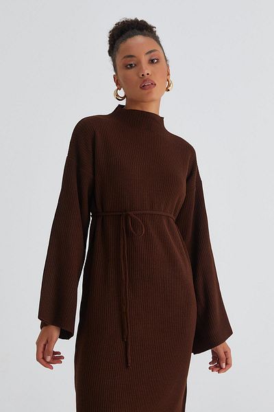 MARKALİSTE String Belted Knitwear Dress Bitter Brown