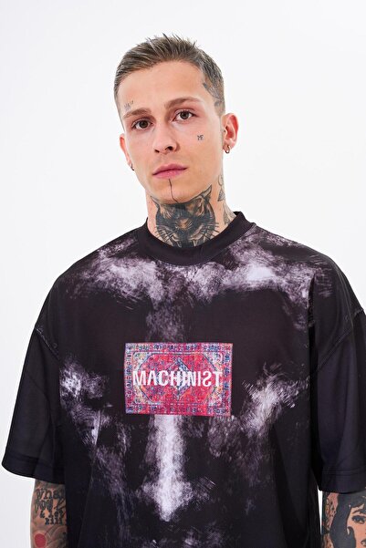 Machinist Ανδρικό Vintage Carpet Printed Oversize Μαύρο T-Shirt