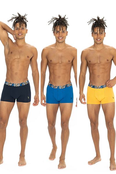 U.S. Polo Assn. Pack of 3, Cotton, Men's Boxer Set, Saks & Yellow & Navy Blue