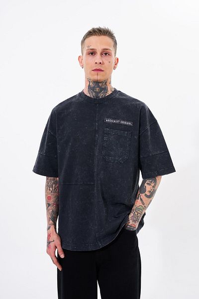 Machinist Men's Denim Pocket Washed Oversize Asphalt T-Shirt