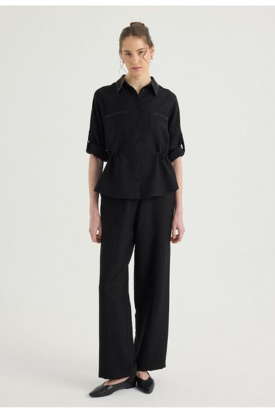 Masha Kate Straight Fit Black Trousers