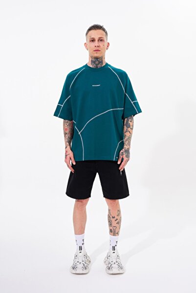 Machinist Ανδρικό μπλουζάκι Stradie Stitch Detail Oversize Petrol Green T-shirt