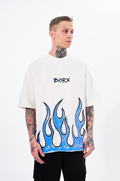 Machinist Ανδρικό μπλουζάκι εκρού με στάμπα Fire Effect