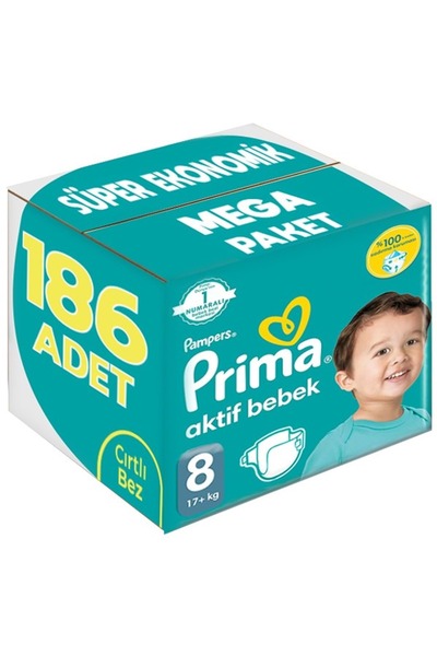 Prima Bebek Bezi Beden:8 (17 KG) Xxx Large 186 Adet Süper Ekonomik Mega Pk