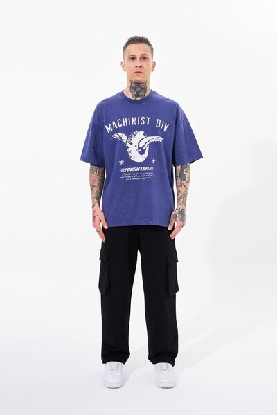 Machinist Μπλουζάκι Navy Blue Cloudy Oversize - Ανδρικό, πλενόμενο και τυπωμένο