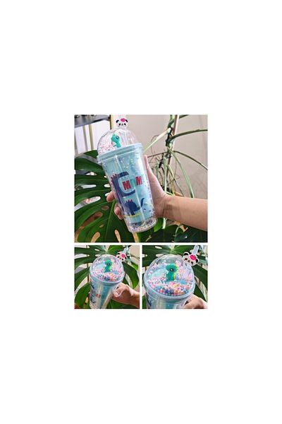 Lexi Bella Dino Themed 450 ml Water Bottle with Straw and Character Figures
