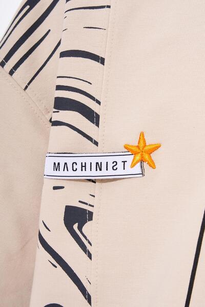 Machinist Men's Number 5 Printed Oversize Light Beige T-Shirt