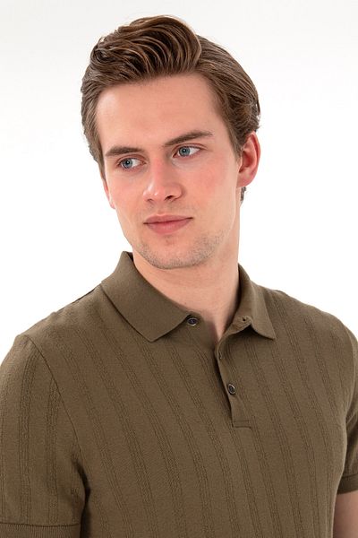 U.S. Polo Assn. Men's Slim Fit Polo Neck Khaki Knitwear T-Shirt 50306474 -Vr027
