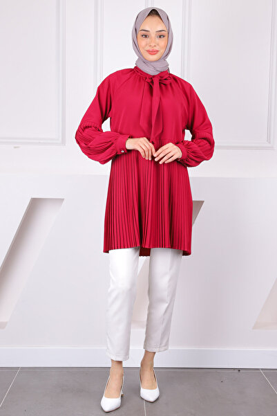 İmajButik Plum Pleated Modal Tunic