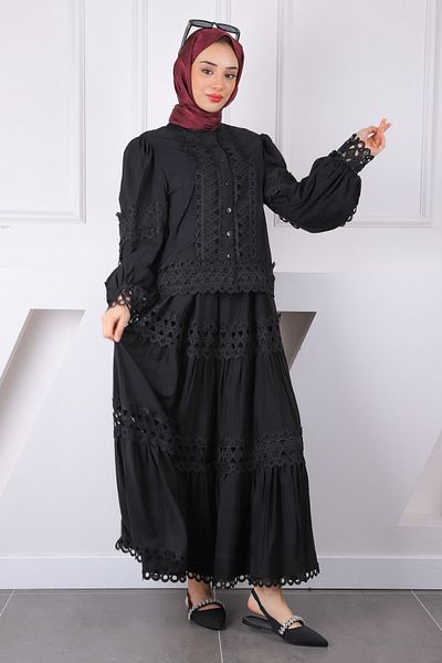 İmajButik Κοστούμι μαύρη μπλούζα με φούστα