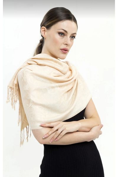 Pashmina 100% Cashmere Shawl |   Beige Color |   70X180Cm |   4 Seasons Usage Area