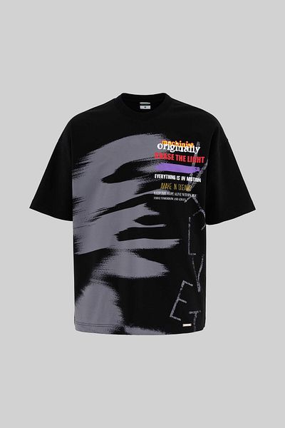Machinist Men's Multi Colored and Slogan Printed Oversize Black T-Shirt