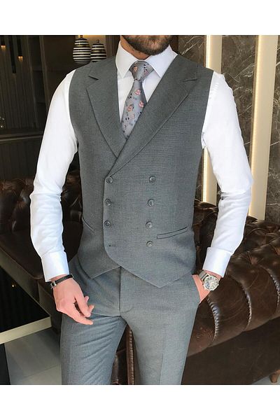 TerziAdemAltun Jachetă slim fit bărbați stil italian vestă pantaloni costum antracit T9116