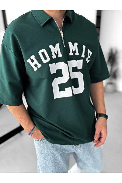 BYBASICMAN Dark Green 25 Printed Half Zipper T-Shirt Lb-2009