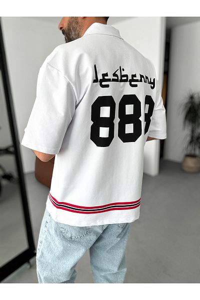BYBASICMAN White 888 Printed Half Zipper T-Shirt Lb-2013