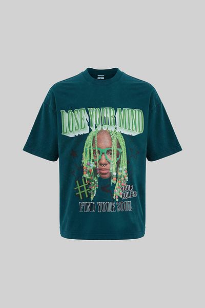 Machinist Men's Graphic and Slogan Printed Washable Oversize Oil Green T-Shirt
