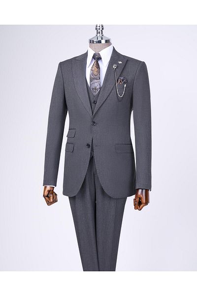 TerziAdemAltun Anthracite Italian Style Slim Fit Dress Set - Jacket, Vest and Trousers T11396