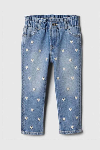 Minigimin Cicileri My Little One's Heart Patterned Denim Jeans with Stone Detail - Light Blue