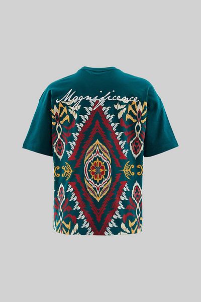 Machinist Men's Ethnic Printed and Embroidered Oil Green T-Shirt