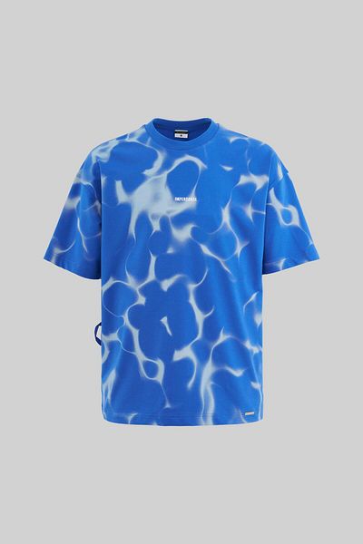 Machinist Men's All over Abstract Pattern Printed Oversize Soft Blue T-Shirt