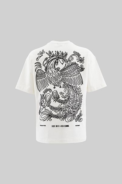 Machinist Men's Flock Printed Oversize Ecru T-Shirt