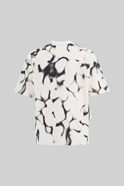 Machinist Men's All over Abstract Pattern Printed Oversize Ecru T-Shirt