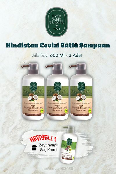 Eyüp Sabri Tuncer Coconut Milk Shampoo 600 ml X 3 and Conditioner Gift