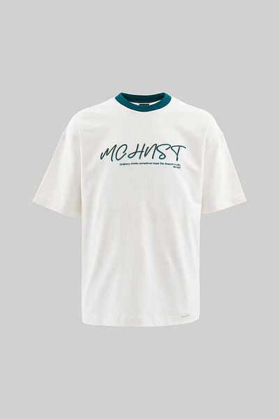 Machinist Men's Colored and Technical Embroidered Oversize Ecru T-Shirt
