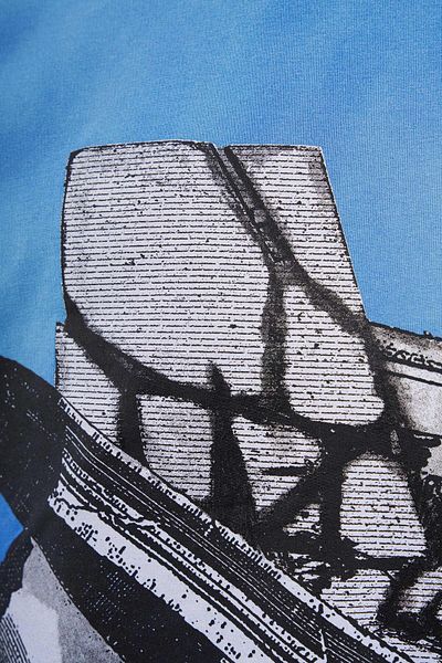 Machinist Men's Cracked Printed Washable Oversize Soft Blue T-Shirt