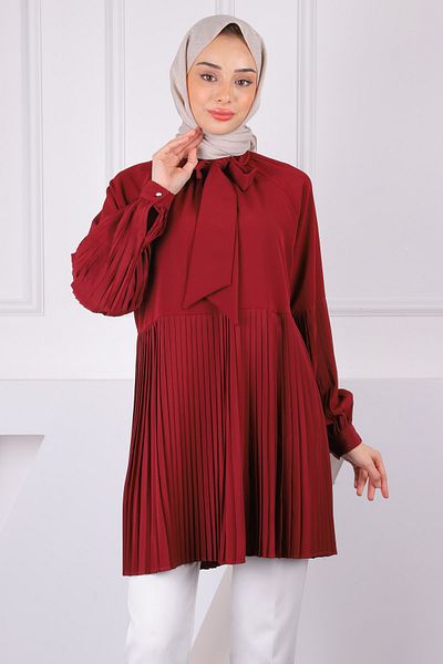 İmajButik Burgundy Pleated Modal Tunic