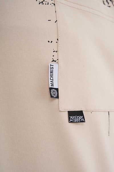 Machinist Men's Label and Print Pocket Oversize Soft Beige T-Shirt