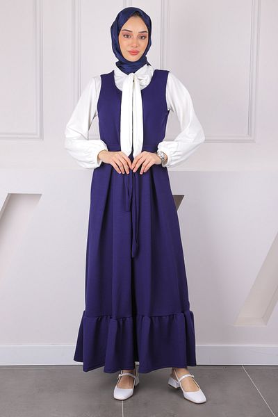 İmajButik Μπλούζα με μπλε ζωσμένη μπλούζα σε συνδυασμό με φόρεμα Gilet