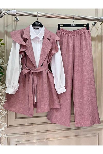 moda periy Women's Summer Ruffle 4-Piece Suit Is Teeset Kombin