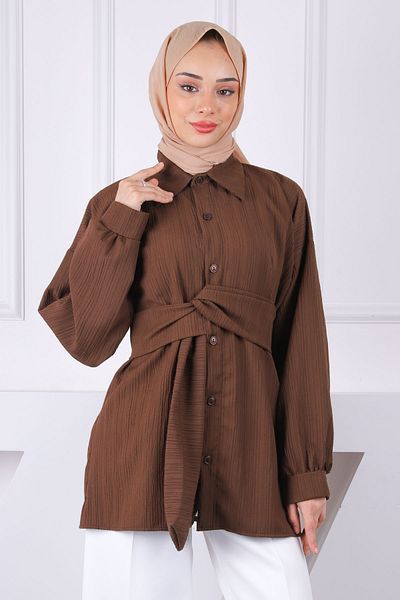 İmajButik Πουκάμισο με λεπτομέρεια καφέ ζώνη