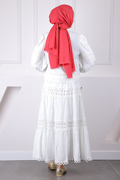 İmajButik Ecru Guipure Blouse Skirt Suit