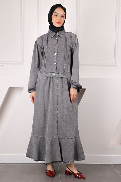 İmajButik Smoked Denim Jacket Skirt Suit