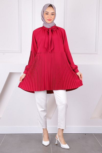 İmajButik Plum Pleated Modal Tunic
