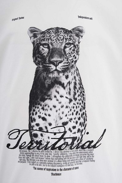 Machinist Men's Leopard Printed Oversize Ecru T-Shirt