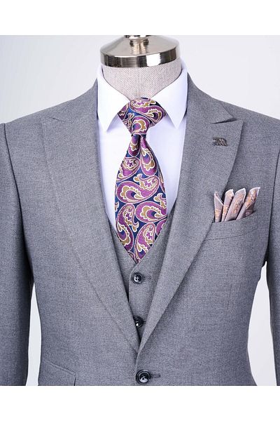 TerziAdemAltun Anthracite Italian Style Slim Fit Jacket Vest and Pants Set - T11486