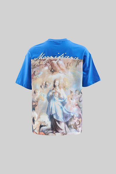 Machinist Tricou oversize albastru moale cu pictură în stil baroc pentru bărbați