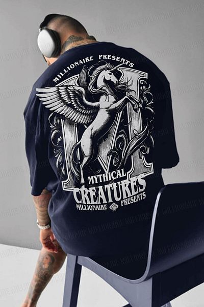 Millionaire Ανδρικό μπλουζάκι Navy Blue Creatures Oversize Loose Wide Fit Loose Cut T-shirt