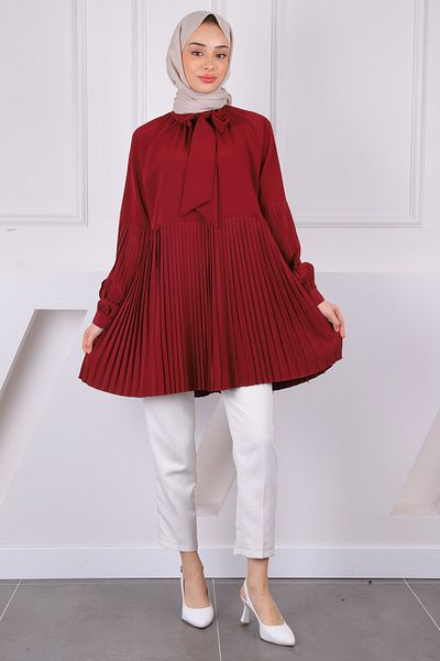 İmajButik Burgundy Pleated Modal Tunic