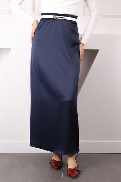İmajButik Σατέν φούστα με φερμουάρ σε μπλε ναυτικό
